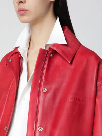Halfboy Long Sleeve Collared Coat Front Pockets In Red