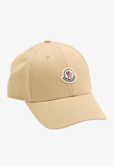 Moncler Beige Baseball Cap With Embroidered Logo In Brown