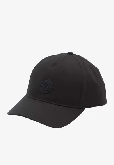 Moncler Black Baseball Cap With Logo Patch In Black