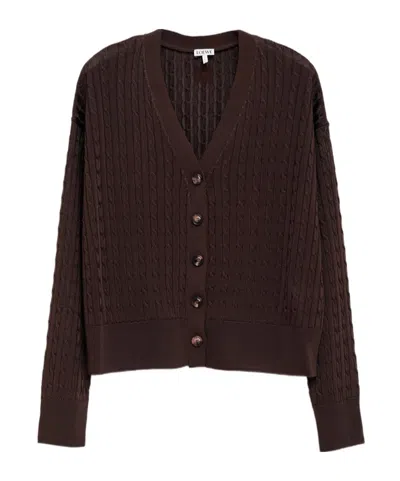 Loewe Cable-knit Buttoned Cardigan In Brown