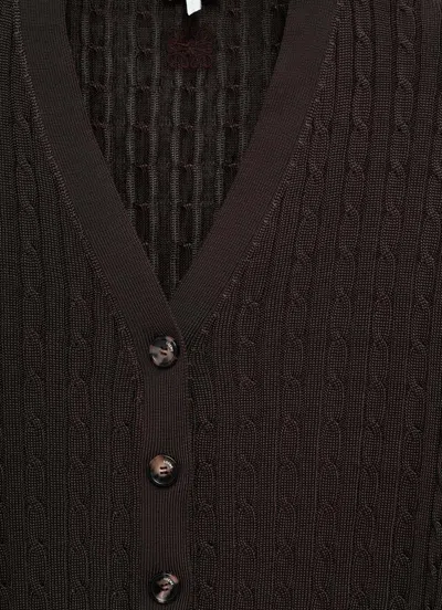 Loewe Cable-knit Buttoned Cardigan In Brown