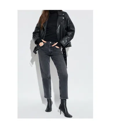 Stand Studio Romy Belted Leather Biker Jacket In Black