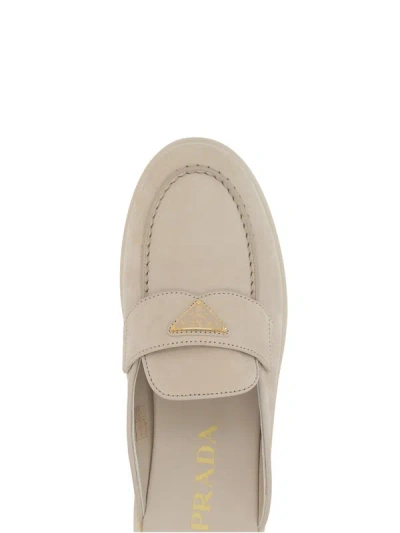 Prada Triangle-logo Mules In Neutral