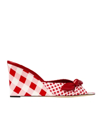 Jimmy Choo Livi 85mm Leather-trimmed Checked Wedge Mules In Red