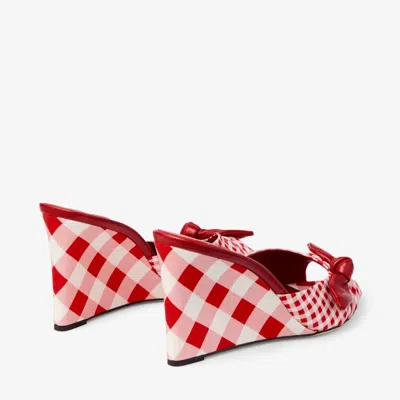 Jimmy Choo Livi 85mm Leather-trimmed Checked Wedge Mules In Red