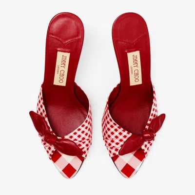 Jimmy Choo Livi 85mm Leather-trimmed Checked Wedge Mules In Red
