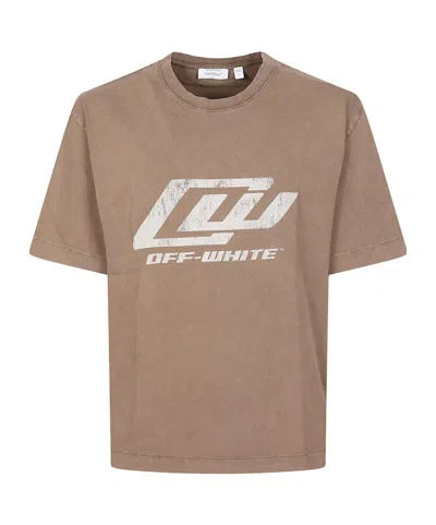 Off-white Logo Printed Crewneck T-shirt In Brown