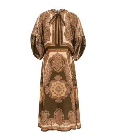 Zimmermann Mahon Paisley Print Habutai Silk Maxi Dress In Green