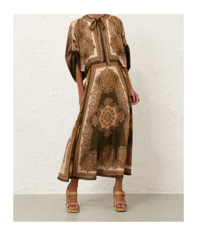 Zimmermann Mahon Paisley Print Habutai Silk Maxi Dress In Green