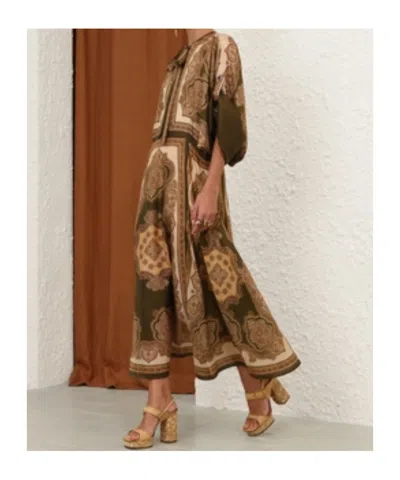 Zimmermann Mahon Paisley Print Habutai Silk Maxi Dress In Green