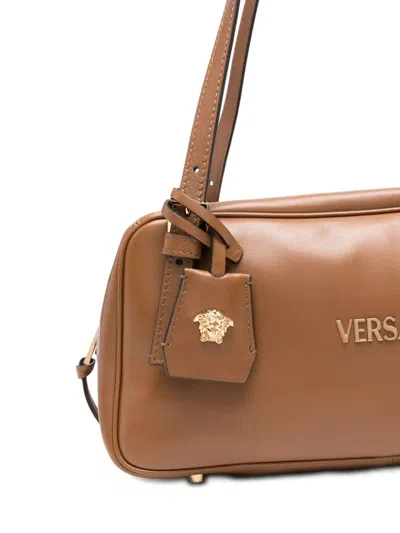 Versace Medium Tag Shoulder Bag In Brown