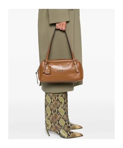 Versace Medium Tag Shoulder Bag In Brown