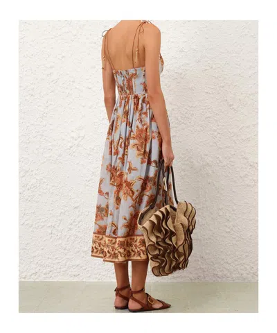 Zimmermann Womens Blue Jacobean Aster Corseted Printed Cotton Midi Dress In Multi