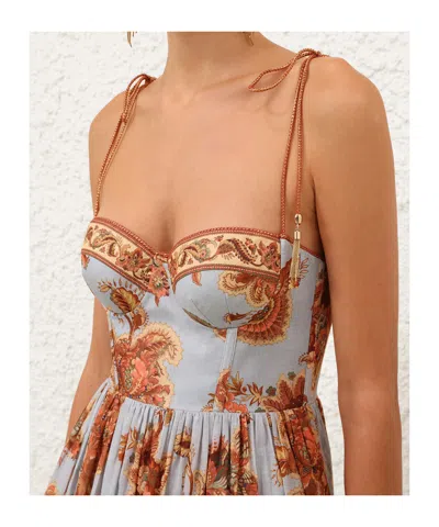 Zimmermann Womens Blue Jacobean Aster Corseted Printed Cotton Midi Dress In Multi