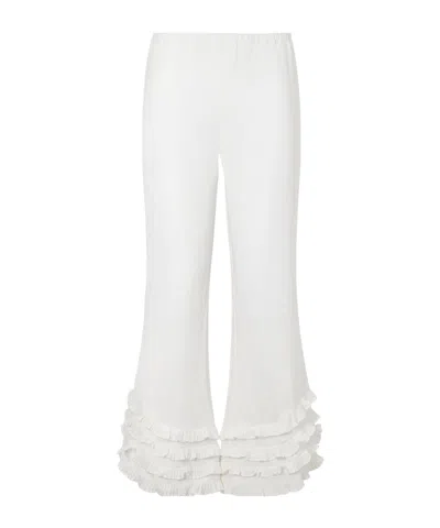 Posse Florence Ruffle Detail Crop Linen Pants In White