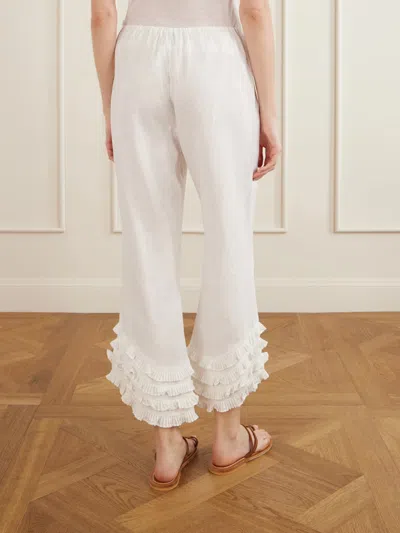 Posse Florence Ruffle Detail Crop Linen Pants In White