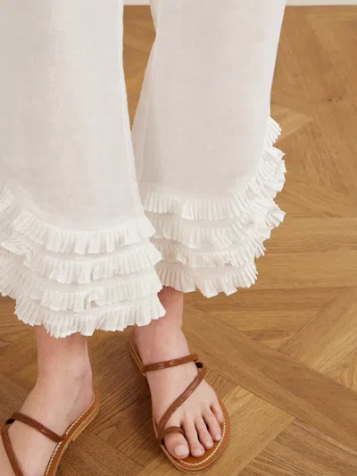 Posse Florence Ruffle Detail Crop Linen Pants In White