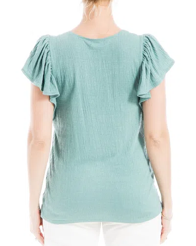 Max Studio Flutter Sleeve Crinkle Jersey Top In Blue