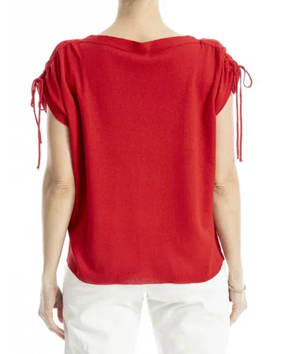 Max Studio Drawstring Sleeve Linen-blend Top In Red