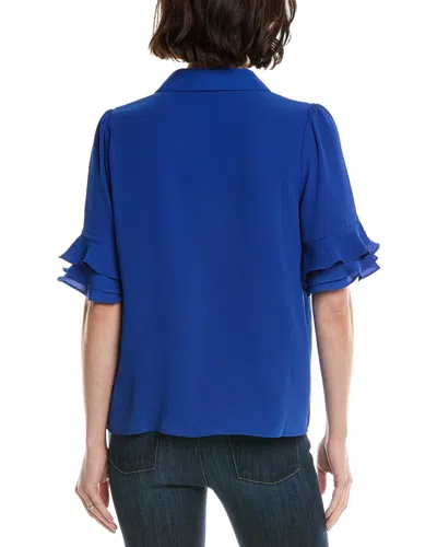 Cece 3/4-sleeve Button Front Collared Top In Blue