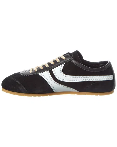 Dries Van Noten White Leather Striped Suede Sneakers In Black