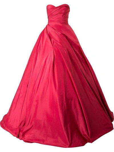 Shop Romona Keveza Strapless Gathered Ballgown In Red
