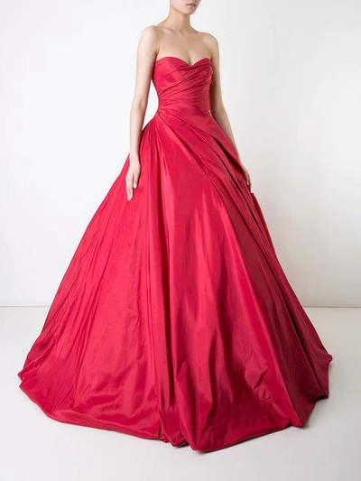 Shop Romona Keveza Strapless Gathered Ballgown In Red