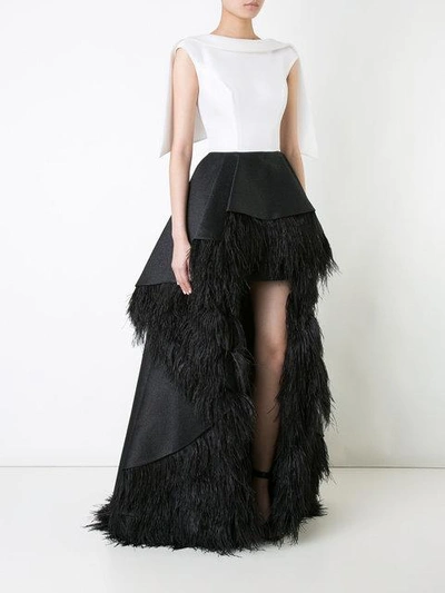 Shop Isabel Sanchis Feather-trimmed High-low Lengua Gown In Black
