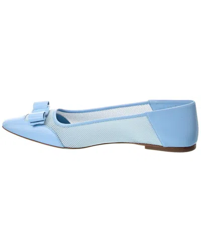 Ferragamo Mesh & Leather Flat In Blue