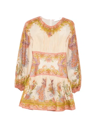 Zimmermann Womens Chartreuse Scarf Floral Indra Floral-print Cotton And Silk-blend Mini Dress Xxs In Multi