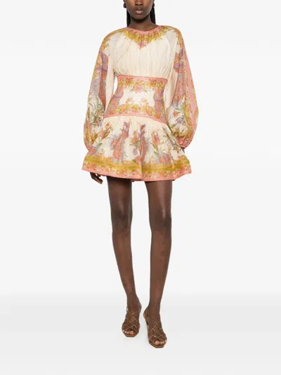 Zimmermann Womens Chartreuse Scarf Floral Indra Floral-print Cotton And Silk-blend Mini Dress Xxs In Multi