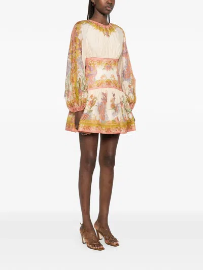Zimmermann Womens Chartreuse Scarf Floral Indra Floral-print Cotton And Silk-blend Mini Dress Xxs In Multi