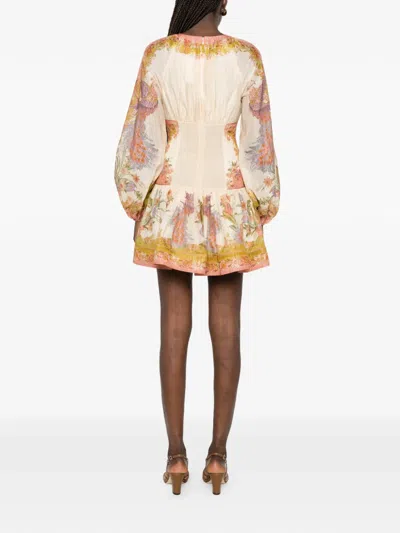 Zimmermann Womens Chartreuse Scarf Floral Indra Floral-print Cotton And Silk-blend Mini Dress Xxs In Multi