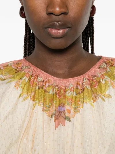 Zimmermann Womens Chartreuse Scarf Floral Indra Floral-print Cotton And Silk-blend Mini Dress Xxs In Multi
