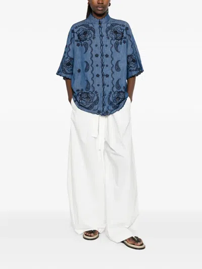 Zimmermann Aster Denim Shirt With All-over Contrasting Embroidery In Blue