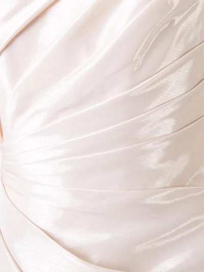 Shop Romona Keveza One Shoulder Liquid Satin Draped Gown - White
