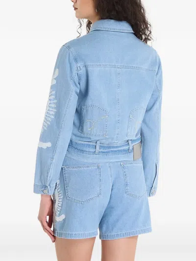 Desigual Denim Jacket With Embroidery In Blue