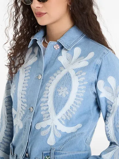 Desigual Denim Jacket With Embroidery In Blue