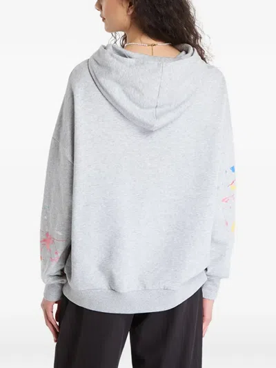 Desigual Mickey Mouse Paint Splattered Fleece Graphic Hoodie In Gray