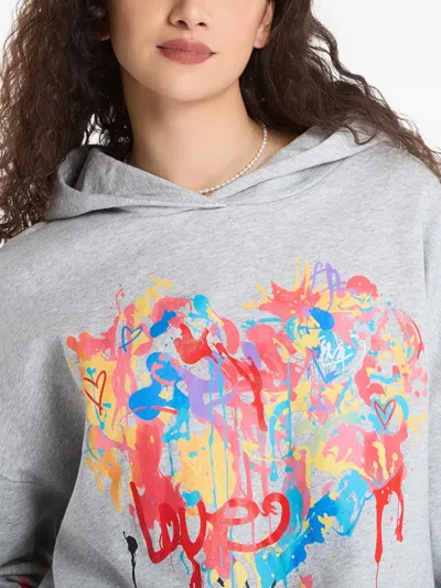 Desigual Mickey Mouse Paint Splattered Fleece Graphic Hoodie In Gray
