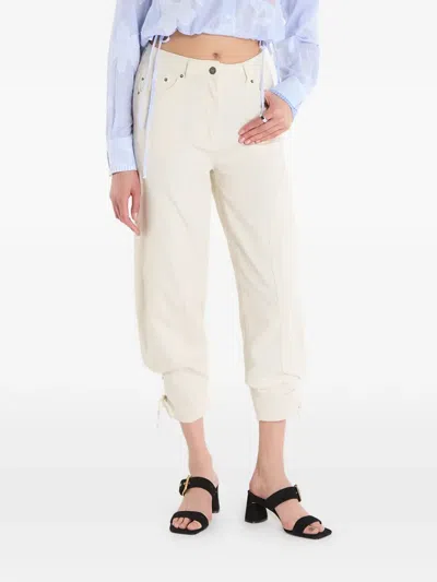 Desigual Lace-up Tapered Trousers In White