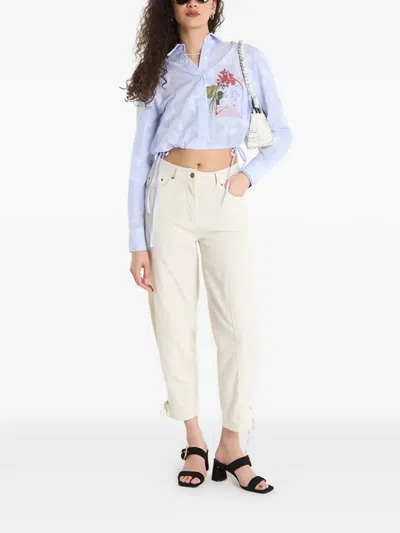 Desigual Lace-up Tapered Trousers In White