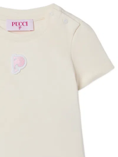 Pucci Junior T-shirt With Embroidered Patch In Neutral