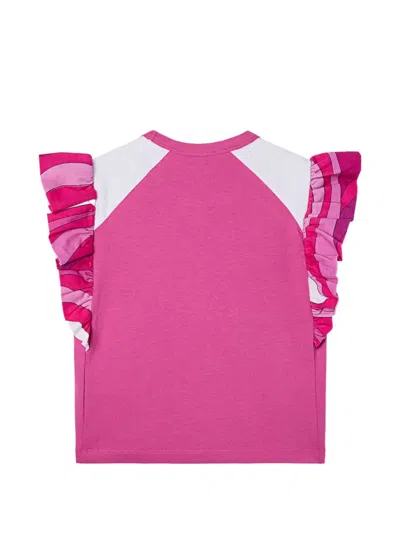 Pucci Junior T-shirt With Printed Sleeves In Multi
