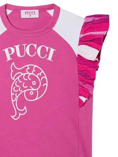 Pucci Junior T-shirt With Printed Sleeves In Multi