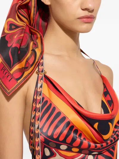 Pucci Printed Square Scarf In Red