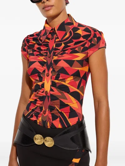 Pucci Manuba-print Ruched Blouse In Red