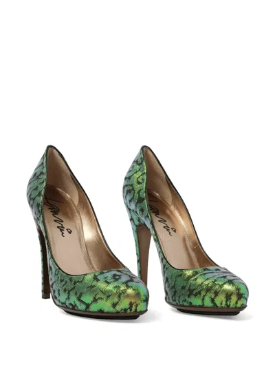 Lanvin Metallic-effect Patterned Pumps In Green