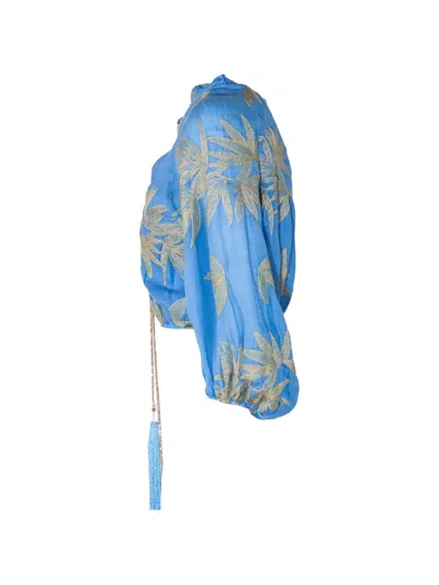Pho® Firenze Leaf-pattern Cropped Blouse In Blue