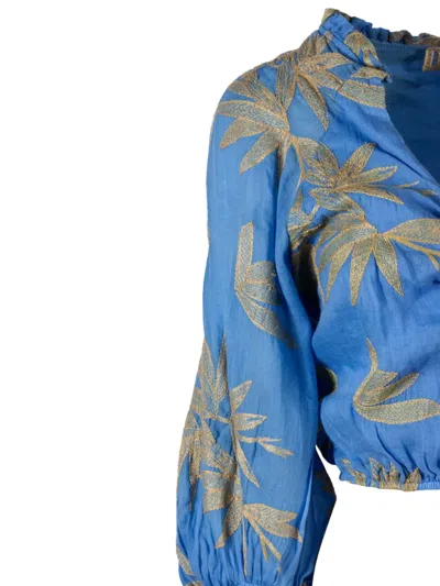 Pho® Firenze Leaf-pattern Cropped Blouse In Blue